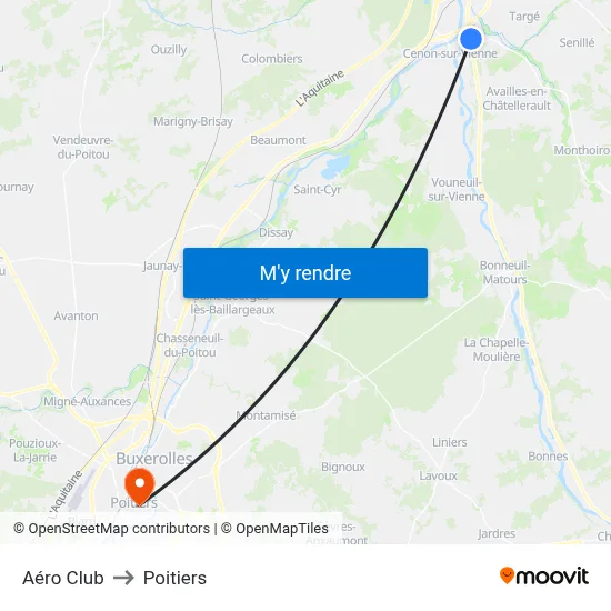 Aéro Club to Poitiers map