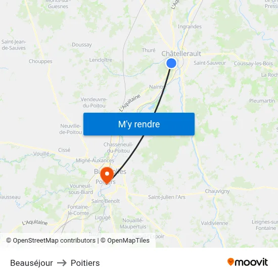 Beauséjour to Poitiers map