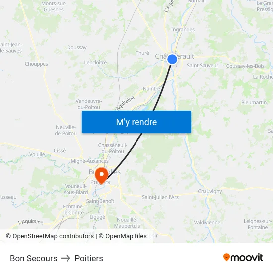 Bon Secours to Poitiers map