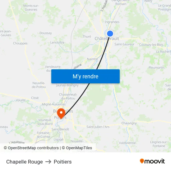 Chapelle Rouge to Poitiers map