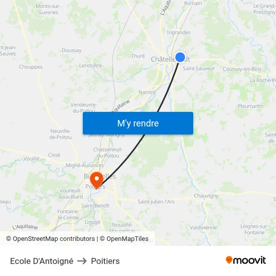 Ecole D'Antoigné to Poitiers map