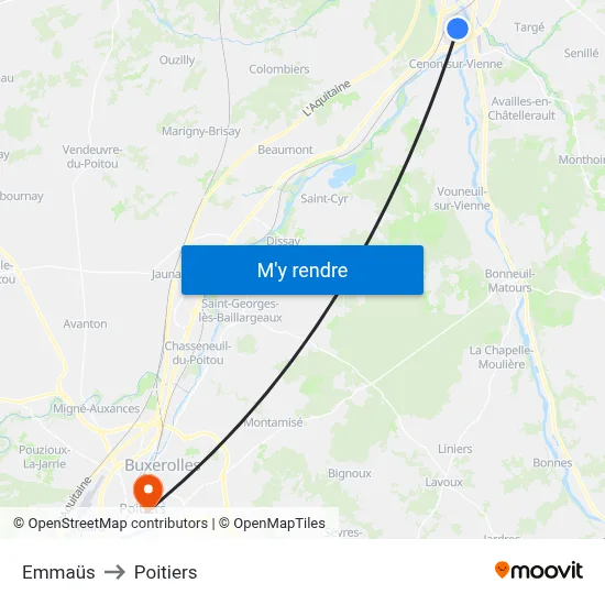 Emmaüs to Poitiers map