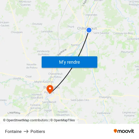 Fontaine to Poitiers map