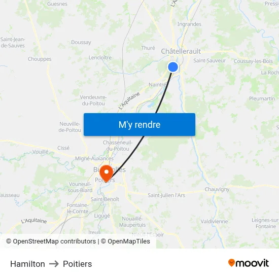 Hamilton to Poitiers map