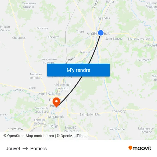 Jouvet to Poitiers map