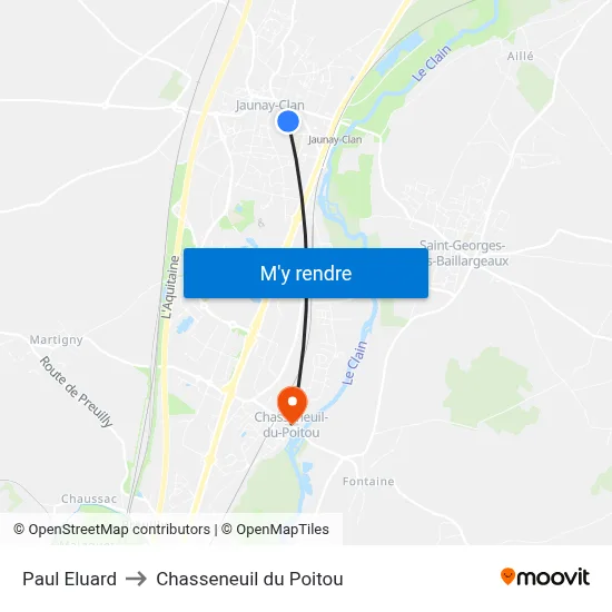 Paul Eluard to Chasseneuil du Poitou map