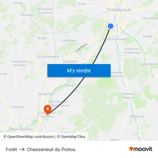 Forêt to Chasseneuil du Poitou map