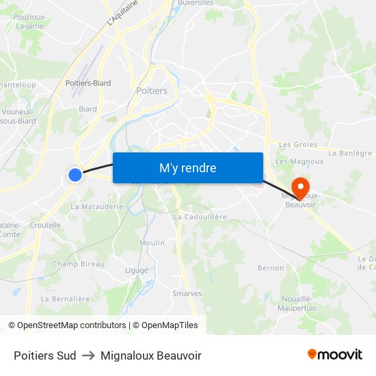Poitiers Sud to Mignaloux Beauvoir map