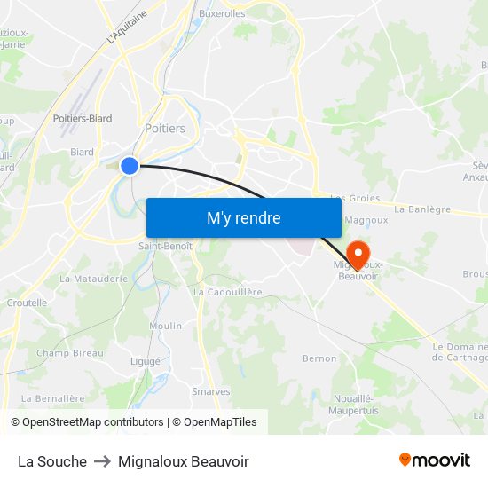 La Souche to Mignaloux Beauvoir map