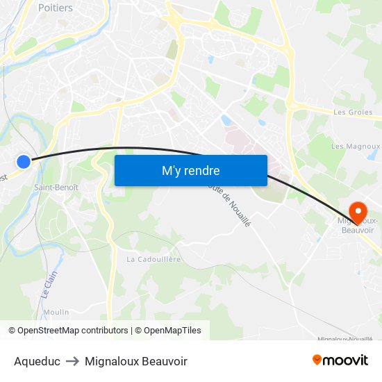 Aqueduc to Mignaloux Beauvoir map