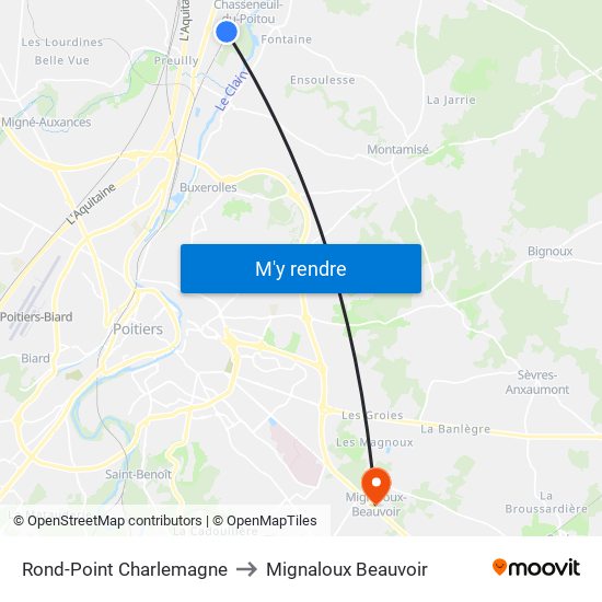 Rond-Point Charlemagne to Mignaloux Beauvoir map