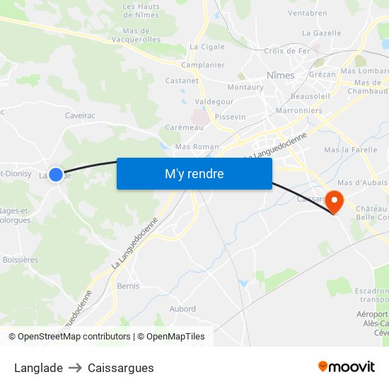 Langlade to Caissargues map