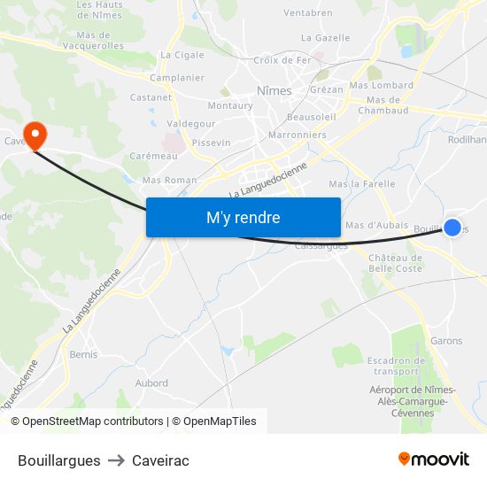 Bouillargues to Caveirac map