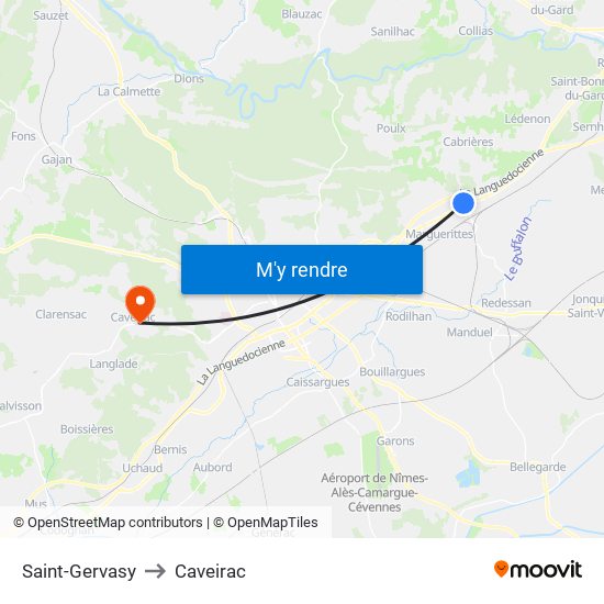 Saint-Gervasy to Caveirac map