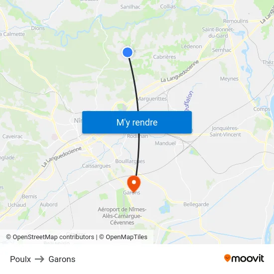 Poulx to Garons map