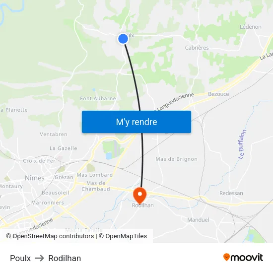 Poulx to Rodilhan map