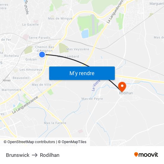 Brunswick to Rodilhan map