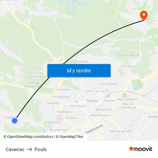 Caveirac to Poulx map