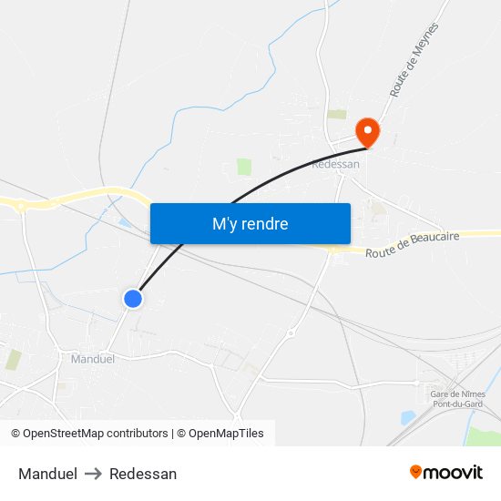 Manduel to Redessan map