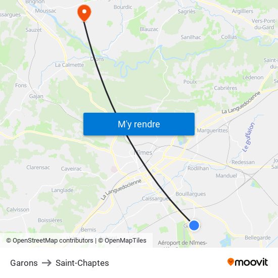 Garons to Saint-Chaptes map