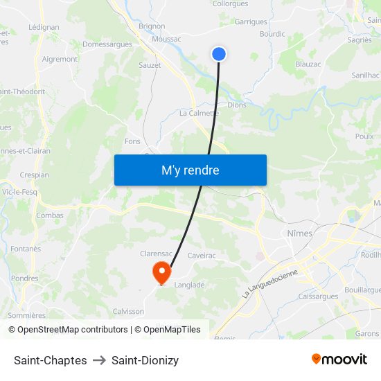 Saint-Chaptes to Saint-Dionizy map
