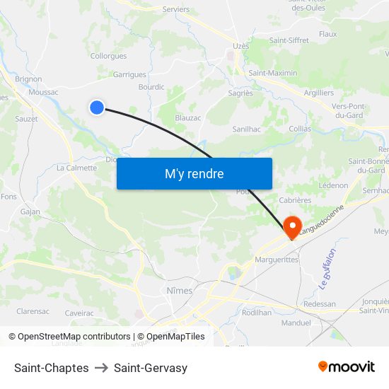 Saint-Chaptes to Saint-Gervasy map