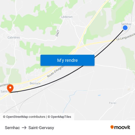 Sernhac to Saint-Gervasy map