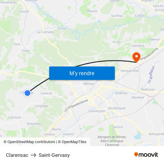 Clarensac to Saint-Gervasy map