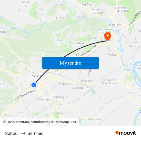 Soboul to Sernhac map