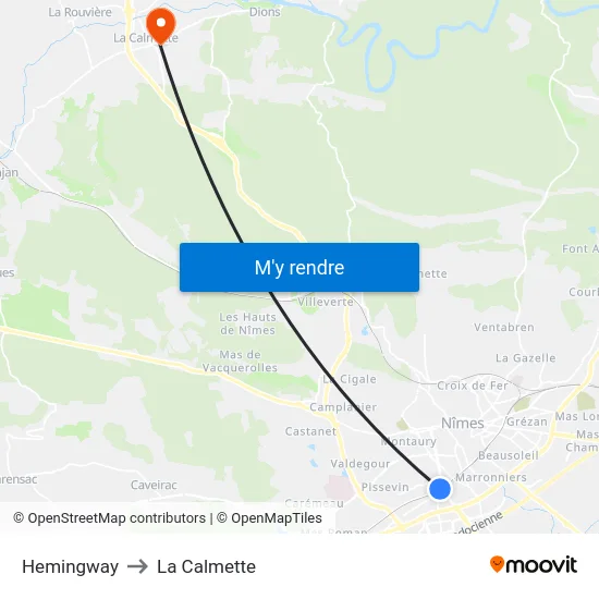Hemingway to La Calmette map