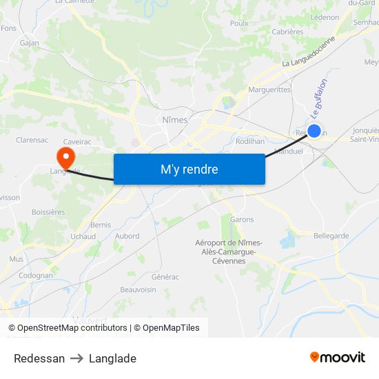 Redessan to Langlade map