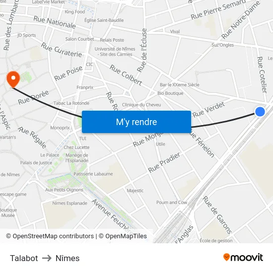 Talabot to Nîmes map