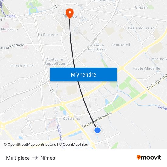 Multiplexe to Nîmes map