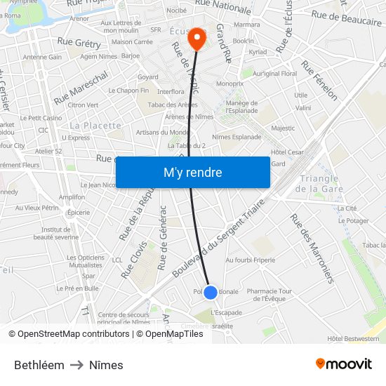 Bethléem to Nîmes map