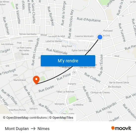 Mont Duplan to Nîmes map