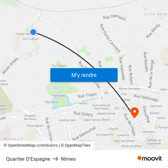 Quartier D'Espagne to Nîmes map