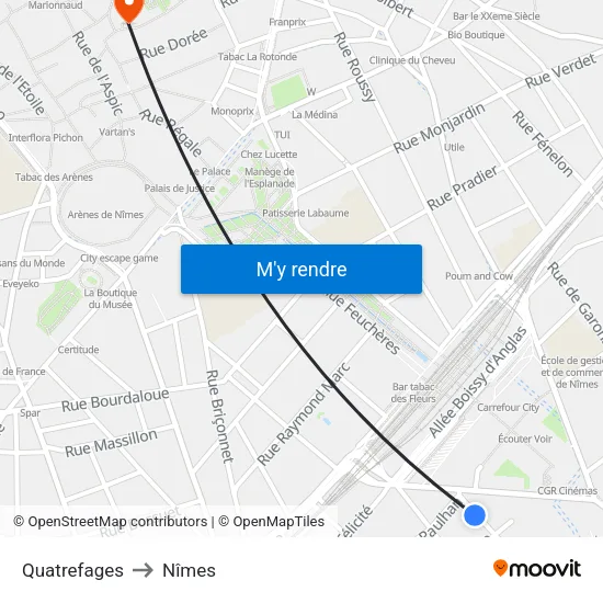 Quatrefages to Nîmes map