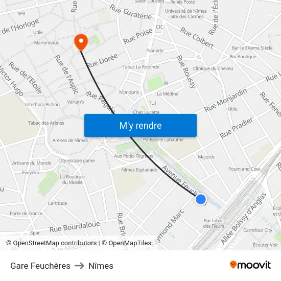 Gare Feuchères to Nîmes map