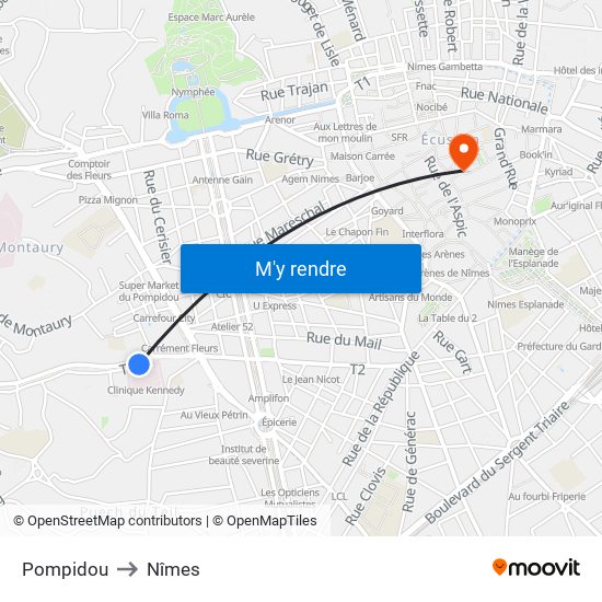 Pompidou to Nîmes map