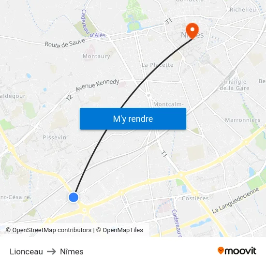 Lionceau to Nîmes map