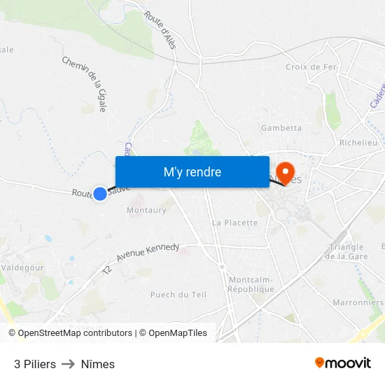 3 Piliers to Nîmes map