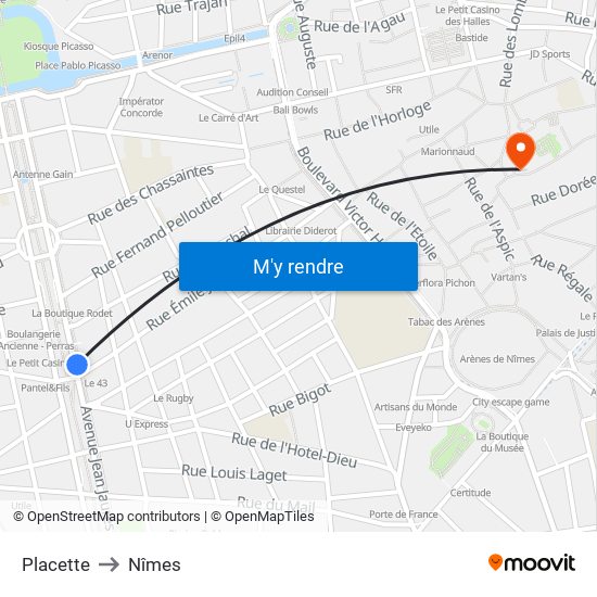 Placette to Nîmes map
