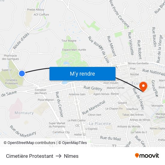 Cimetière Protestant to Nîmes map