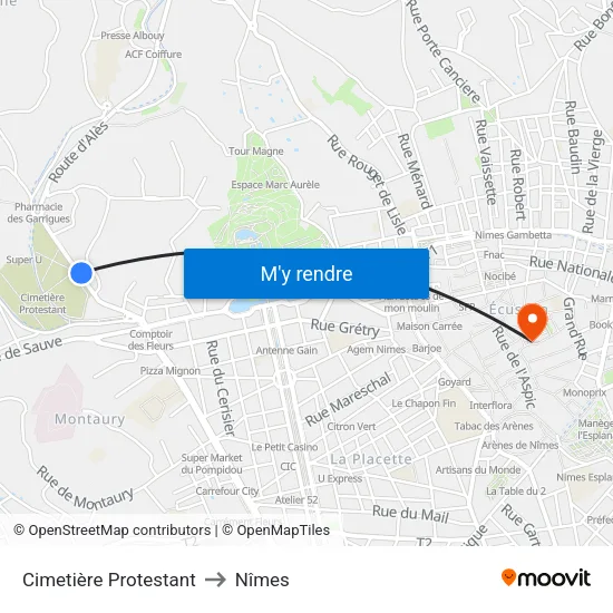 Cimetière Protestant to Nîmes map