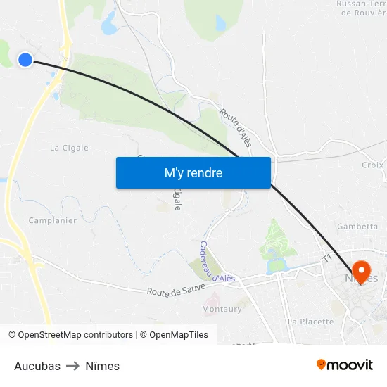 Aucubas to Nîmes map