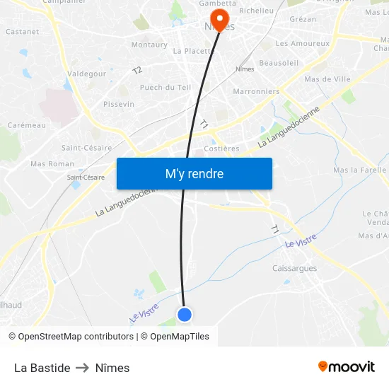 La Bastide to Nîmes map