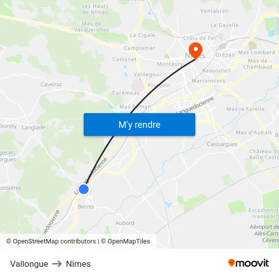Vallongue to Nîmes map
