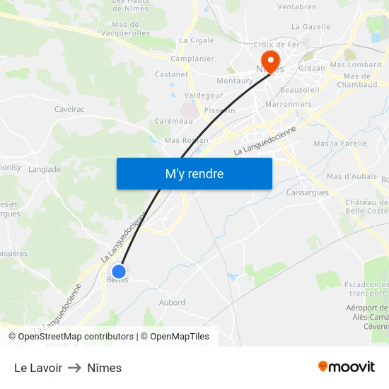 Le Lavoir to Nîmes map