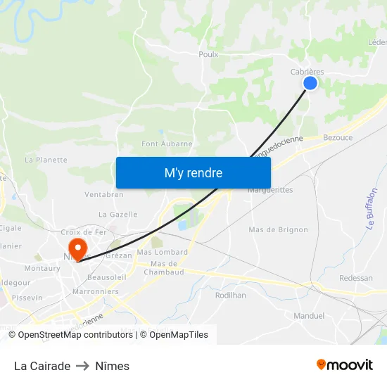 La Cairade to Nîmes map