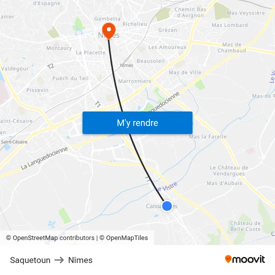 Saquetoun to Nîmes map